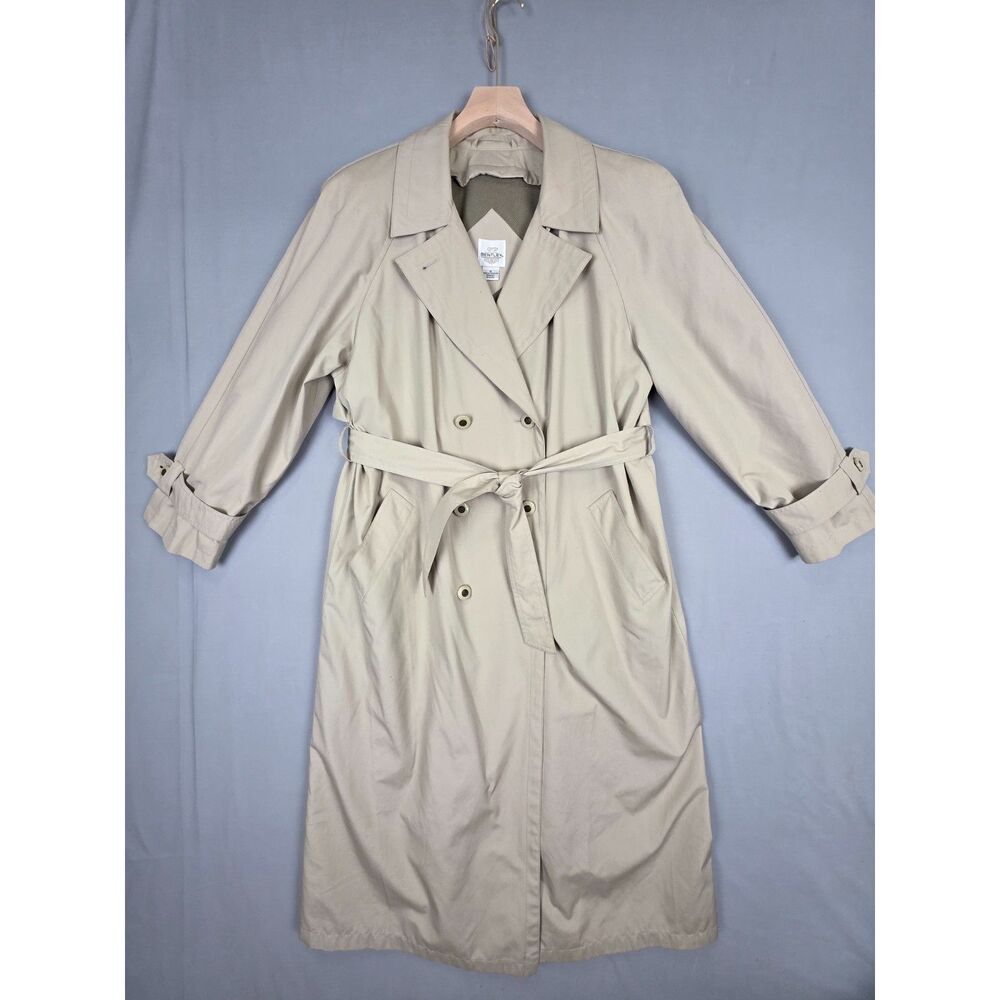 Vintage 80s Long Tan Trench Coat Removable Liner Raincoat Warm Elevated Basics